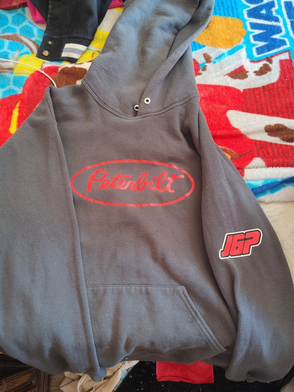 Peterbilt Men's Gray Hoodie with Red Logo